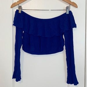 Blue off the shoulder crop top
